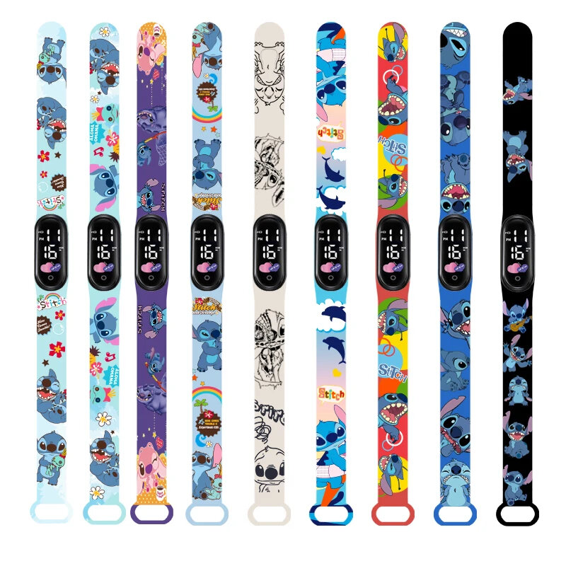 Disney Digitale Kinderhorloges Anime Figuren Stitch Led Lichtgevende Horloge Touch Waterdicht Elektronisch Sporthorloge Kids Verjaardagscadeau