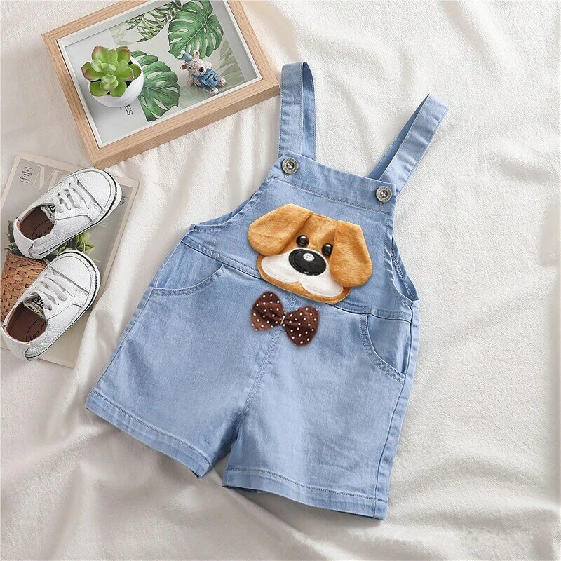 DIIMUU Toddler Baby Boys Pants Kids Girls Short Overalls Cartoon Animal Denim Trousers Casual Children Clothing for 1-4T