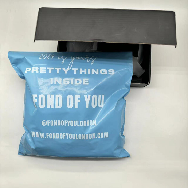 Light Blue Mailing Bags para Hoodies, adequado para vestuário, impresso Mailer Box, logotipo personalizado, pequeno, médio, grande, 6x9, 10x13