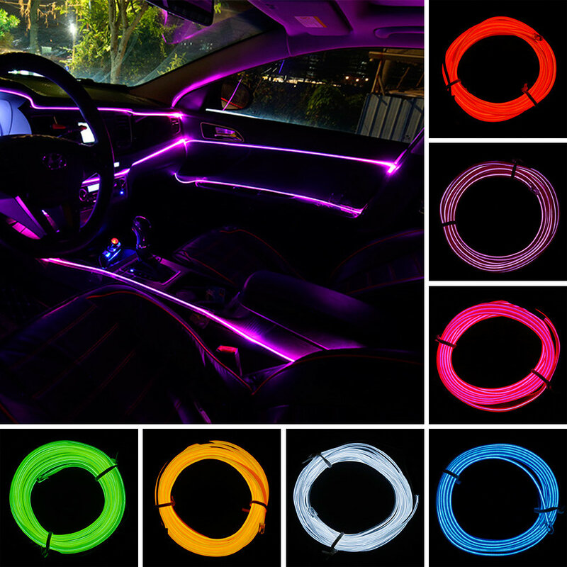 DC 12V Automobile Atmosphere Lamp Car Interior Lighting LED Strip Decoration Garland Wire Rope Tube Line Flexible Neon Light