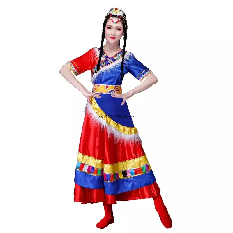Hochwertige tibetische Tanz performance kostüme ethnische Minderheit Tanz performance kostüme xizang zhuoma quadratischer Tanz anzug