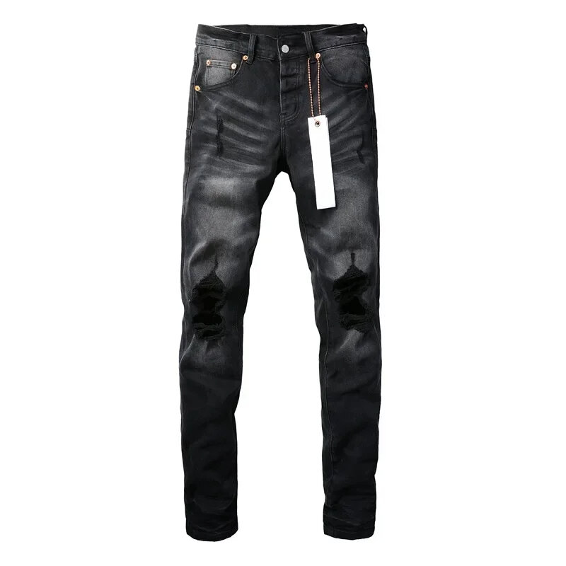 Alta qualità 2024 nuovi jeans viola marca ROCA Fashion High street, riparazione buco nero, jeans attillati a vita bassa, pantaloni taglia 28-40
