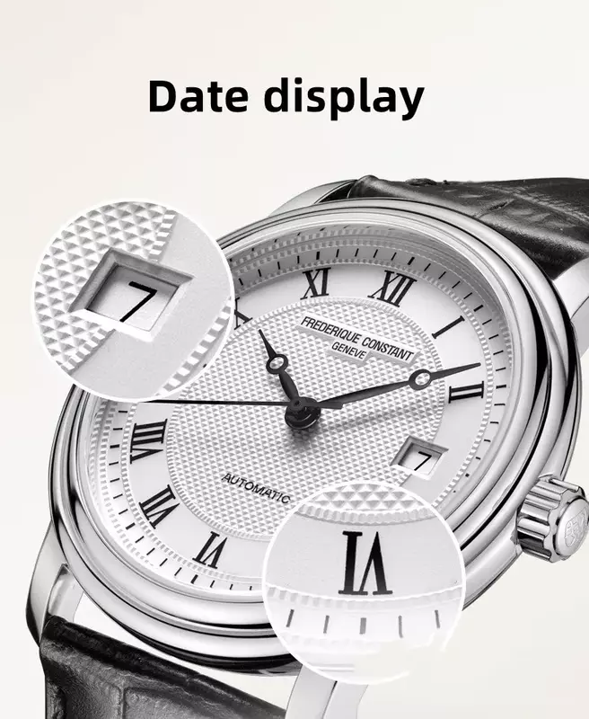 Relógio de pulso casual constante masculino, data automática, pulseira de couro premium, frederque simples, moda, lazer, luxo, FC-303