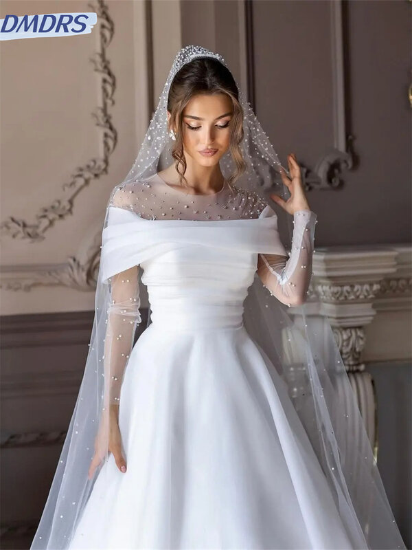 Elegant Beaded Wedding Dresses Charming Evening Dress 2024 Classic Long Sleeve Floor Length Bridal Gown Vestidos De Novia