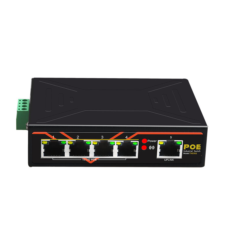 Conmutador POE de 5 puertos de 10/100Mbps, conmutador Ethernet rápido de grado Industrial, conmutador de red tipo carril DIN