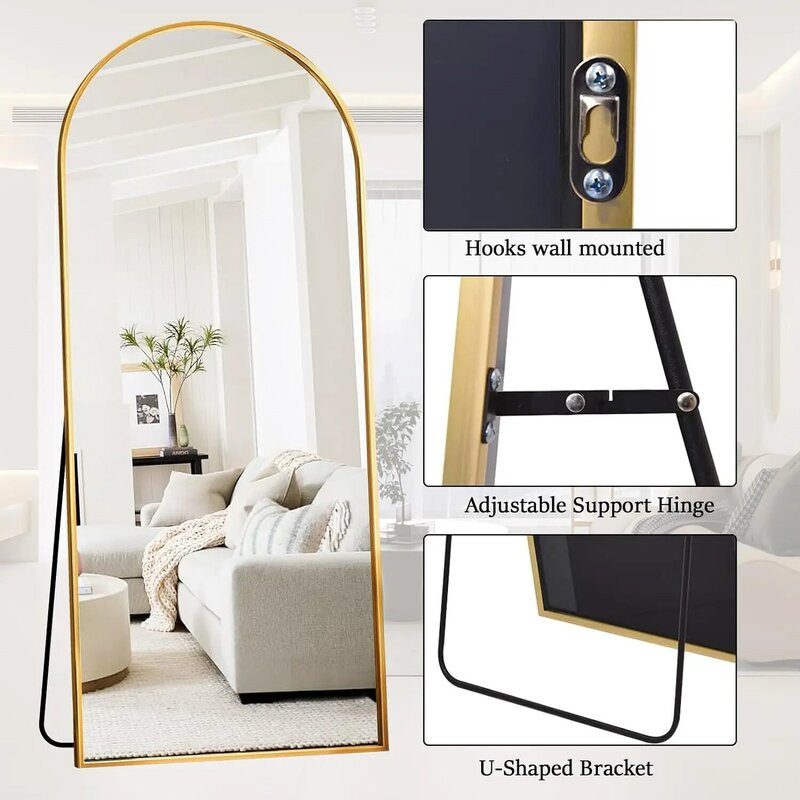 71 "x 30" in voller Länge Gold gewölbten Spiegel Boden stehend Schlafzimmer Wand montage leichte einfache Installation helle Reflexion