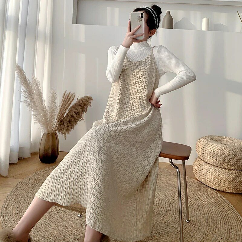 Elegant Sleeveless Dress Women's Clothing 2023 Spring Autumn New Suit Fashion Dress Long Sleeve Tops Two-piece Sets BD881