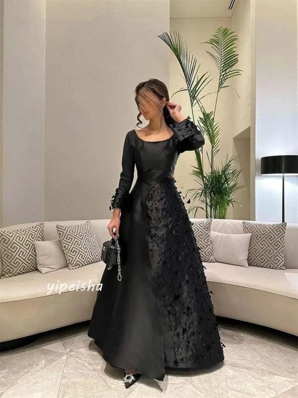 Jiayi Gong Jersey aplikacja Ruched wieczorowa linia A O-Neck na zamówienie okazja suknia Midi sukienki Arabia Saudyjska