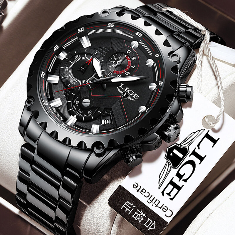 ด้านบนแบรนด์ LIGE Luxury แฟชั่นนาฬิกาผู้ชาย30ATM กันน้ำวันที่นาฬิกา Jam Tangan Sport Mens Quartz นาฬิกาข้อมือ Relogio Masculino