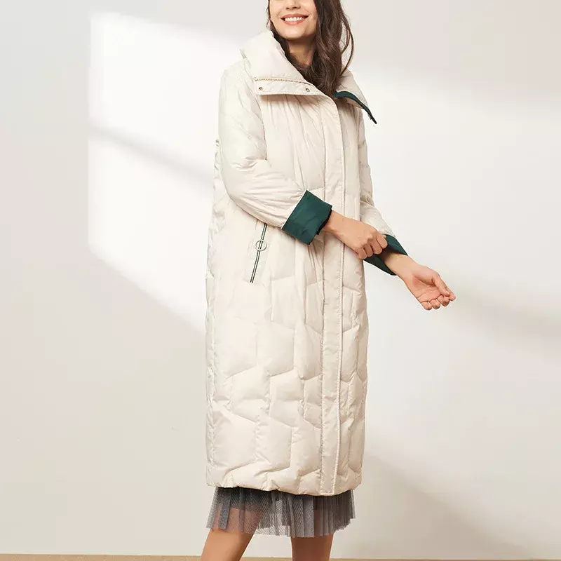 2022 New Winter Women White Duck Down Puffer Jackets Fashion Casual Warm Windproof Long Coats