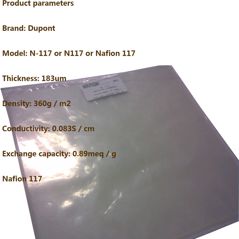 Membrana di scambio protonico DuPont Nafion 117 membrana acido solfonico perfluorinato ione N117 (5x5 cm, 10x20 cm, 20x20 cm)