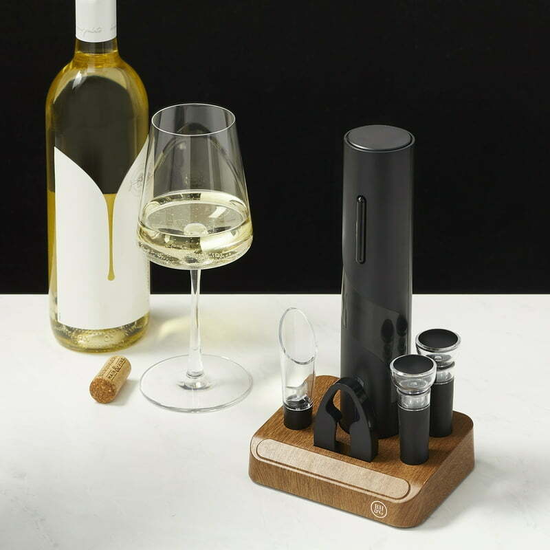 Ensemble d'ouverture de vin électrique à piles avec base en bois, 6 pièces