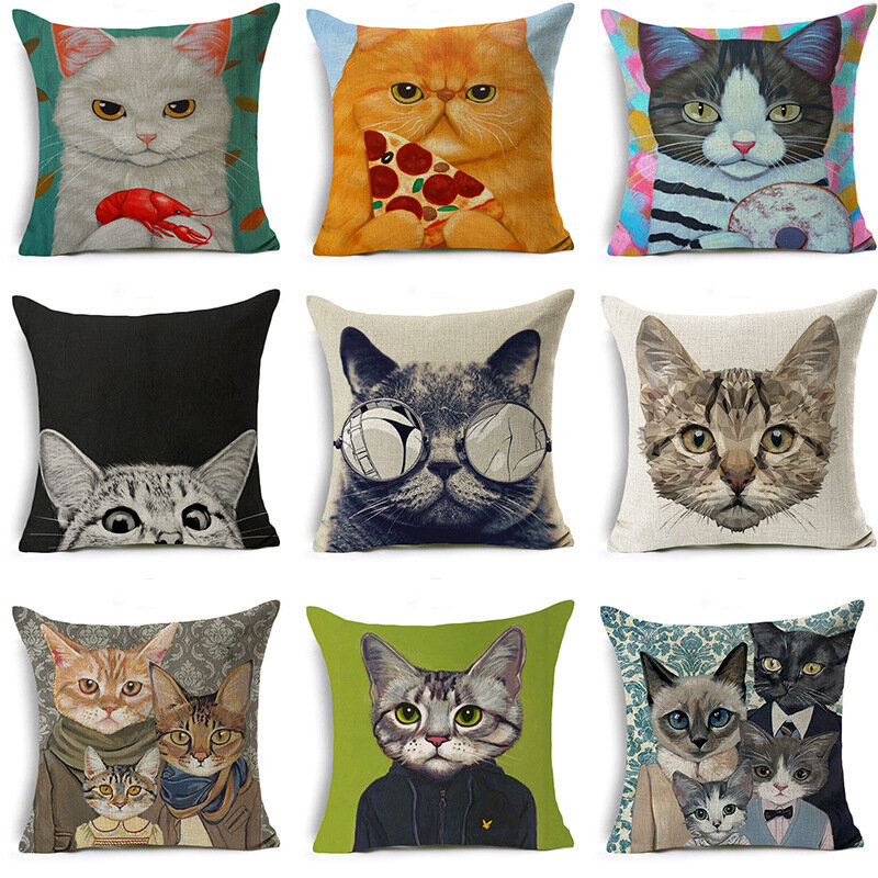 Bonito dos desenhos animados animal colorido capa de almofada decoração do gato para o sofá do carro casa impressa pele pêssego fronha