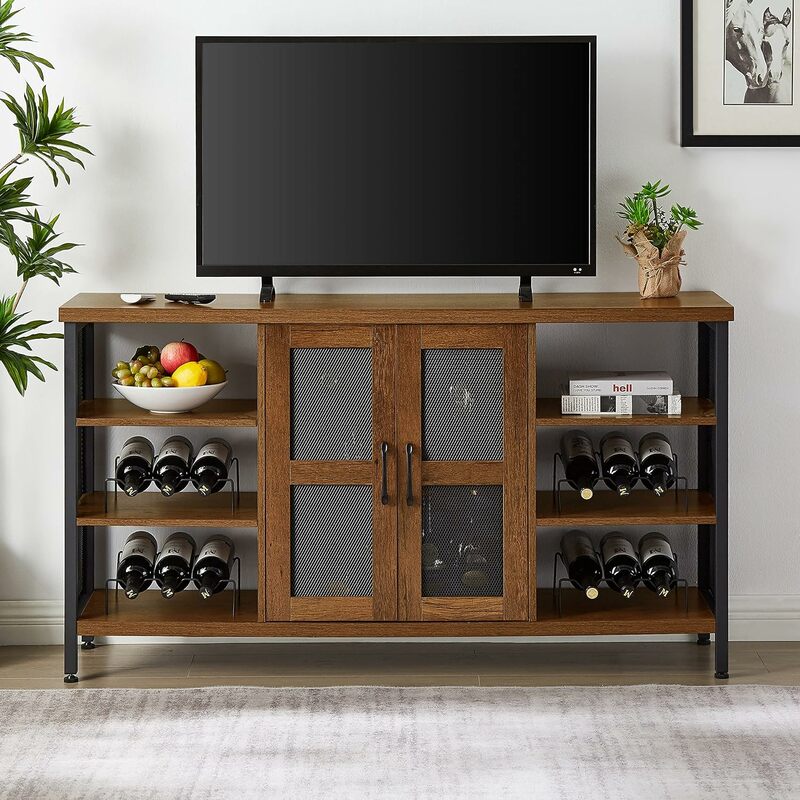 Винный шкаф для ликера и бокалов, буфет, винная полка, металлическая кремочка с искусственными элементами (коричневый дуб)