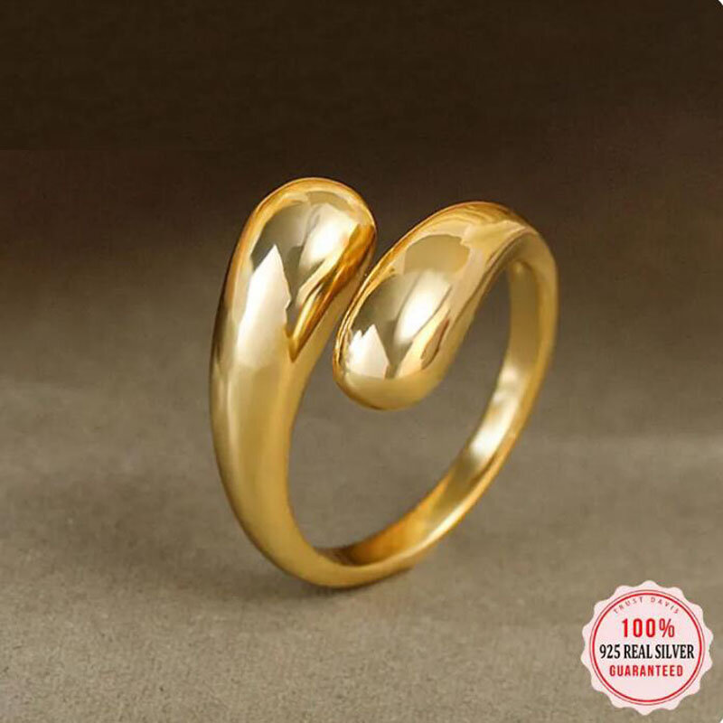 Cincin jari terbuka tetesan air tidak teratur perak Sterling 100% 925 asli untuk wanita pesta pernikahan perhiasan halus DA143