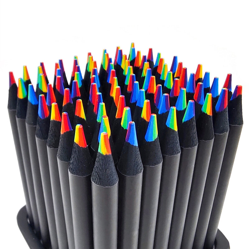 Crayons arc-en-ciel kawaii, 7 couleurs, 12 pièces/ensemble, nickel é concentrique, cadeau pour enfants, crayons de couleur, art peinture dessin