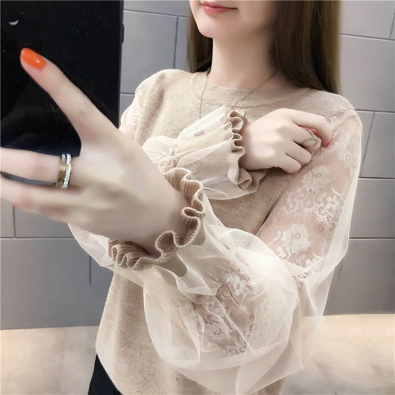 Pullover lengan Flare wanita, atasan rajut leher O, S-4XL klasik, desainer estetika Mode Korea