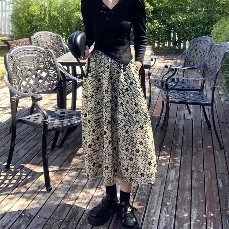 Юбка женская с завышенной талией, модная винтажная Повседневная трапециевидная юбка в Корейском стиле, Осень-зима 2022