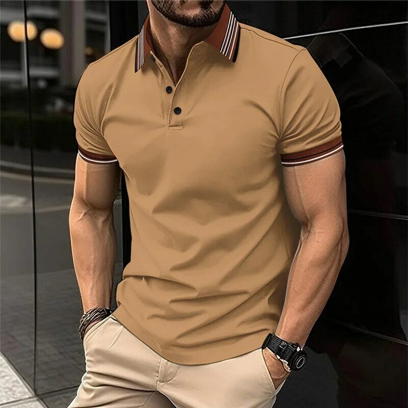 Polo de manga corta para hombre, camiseta de color sólido a la moda, camisa transpirable, ropa superior, novedad de verano