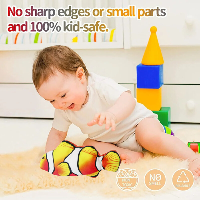 Juguete de pez eléctrico sin parada para bebé, juguete de felpa que se mantiene oscilante, flexible, con autoflotación y conexión USB, 2,0