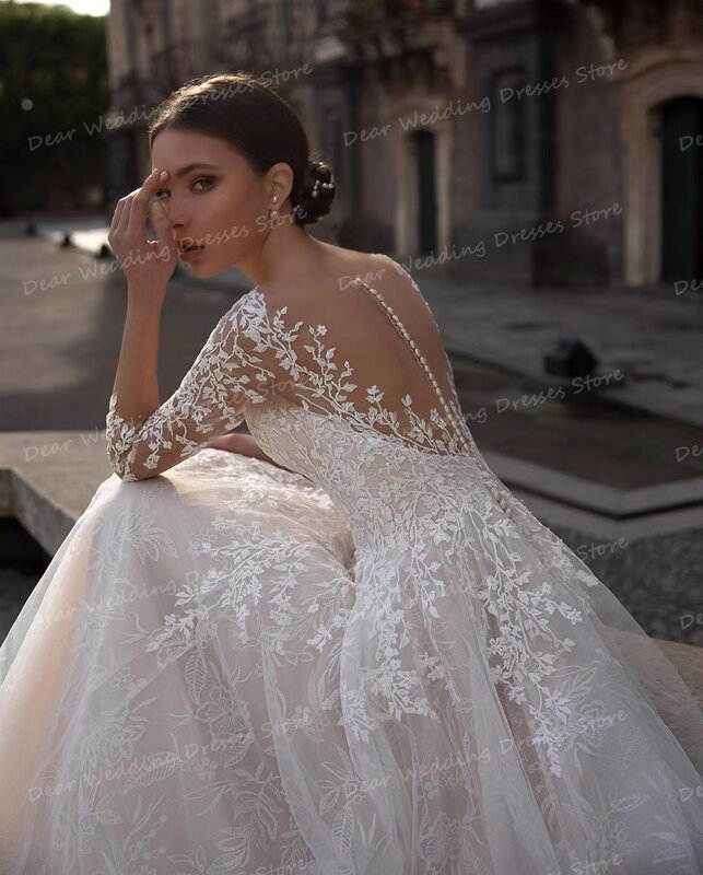 Exquisite luxuriöse Brautkleider Frauen eine Linie sexy Schatz Applikationen Spitze Langarm Brautkleider formale 2024 Vestidos