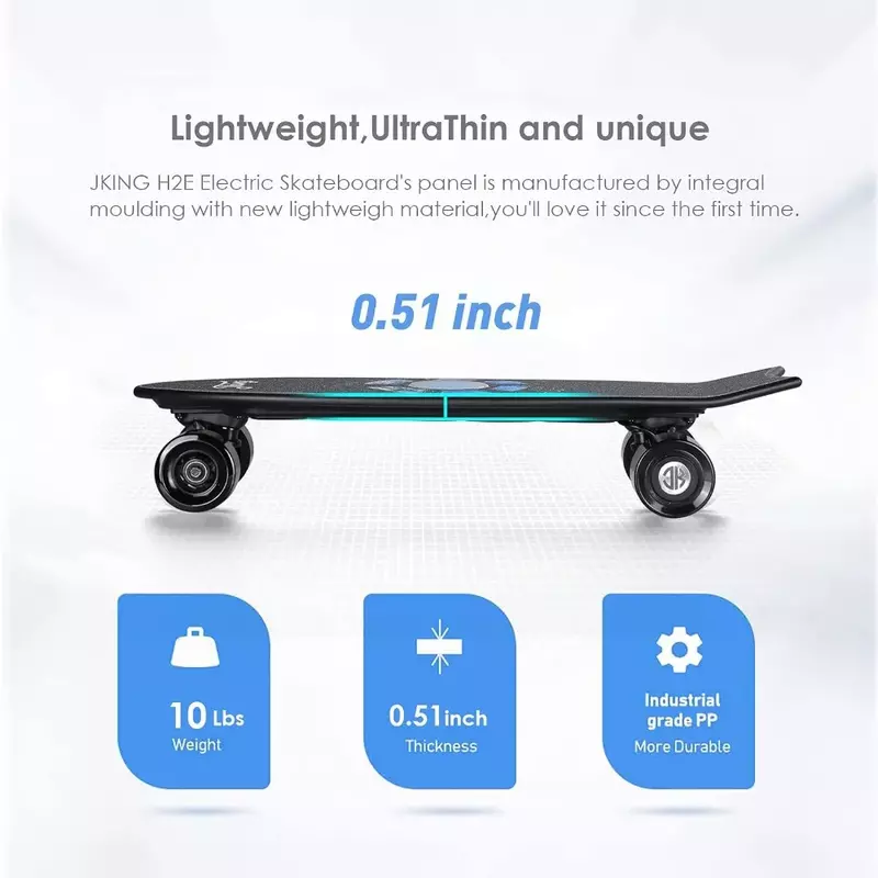Skateboard Électrique avec Télécommande, Moteur airies de 450W, 18,6 MPH, Autonomie de 7.6 Miles, 3 Vitesses Réglables