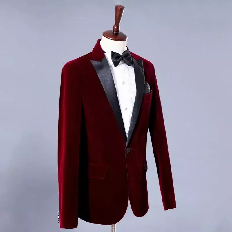 2024 красные бархатные деловые элегантные костюмы для мужчин смокинг для жениха приталенный Блейзер для выпускного вечера мужской жакет высокого качества под заказ мужской костюм