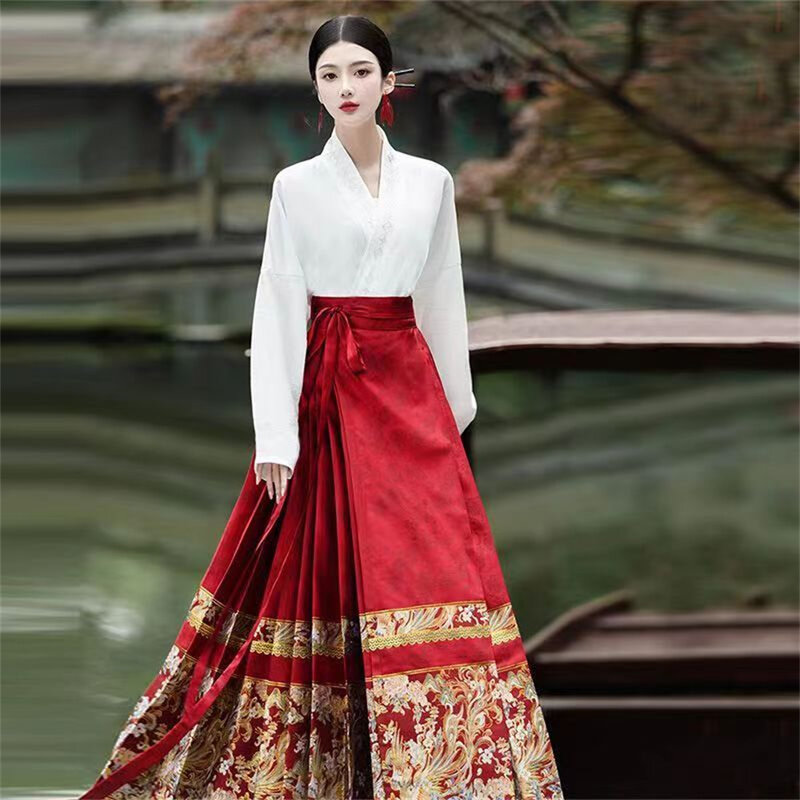 Conjunto de saias estilo nacional chinês, cara de cavalo, leve, diário, elemento han, novo, outono, 2024