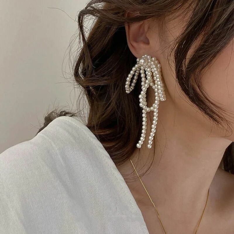 Hypoallergenic Tassel Earrings Fashion Lightweight Handmade Bow Pearl Earring Eardrop Dangle Ear Rings Woman