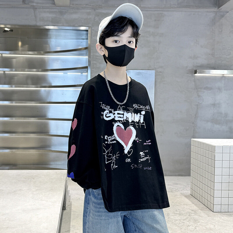 Sudadera de manga larga con estampado de letras love para niños, camiseta de fondo de baile callejero de moda versátil occidental, edición coreana, Primavera