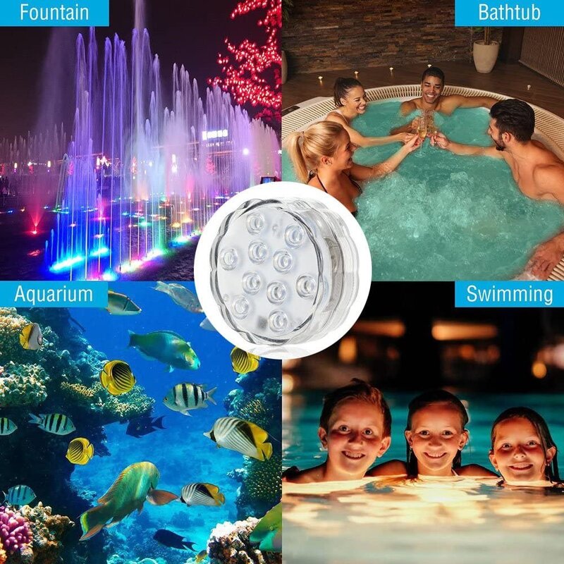 Lâmpada de noite subaquática com controle remoto, luz submersível subaquática, piscina, vaso, tigela, decoração de casamento, 10 LEDs