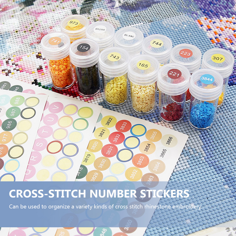 8 Sheets Sticker Cross Stitch Cross-stitch Supplies Classification Number Stickers Adhesive Round Colorful