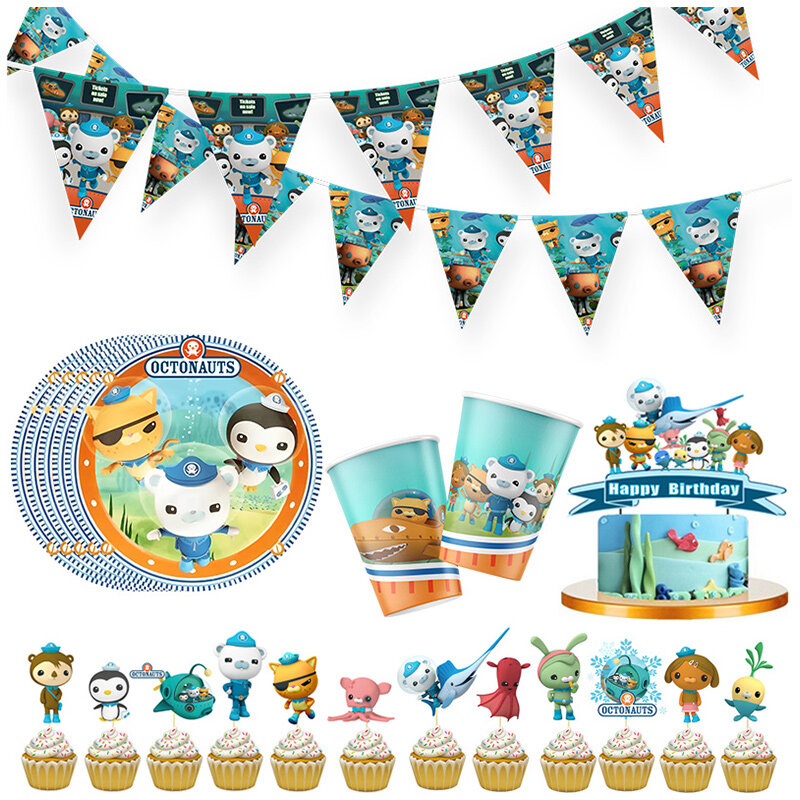 The Octonauts Theme Cutlery Kids Party Decoration Birthday Party Baby Bath Cup Plate Spiral Napkin Party Supplies Dinner sets