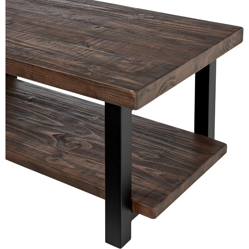 Деревенский промышленный современный винтажный журнальный столик Pomona из металла и массива дерева, простой в сборке, коричневый 42x24x18 дюймов
