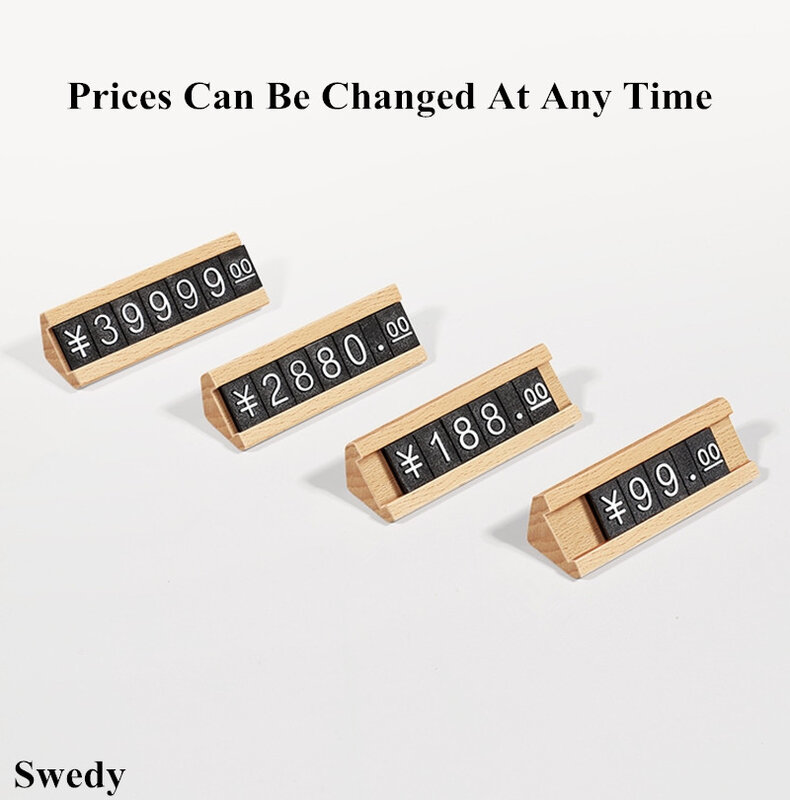 Pequeno número de base de madeira preço cubo titular tags acrílico preço etiqueta cartão sinal titular expositor