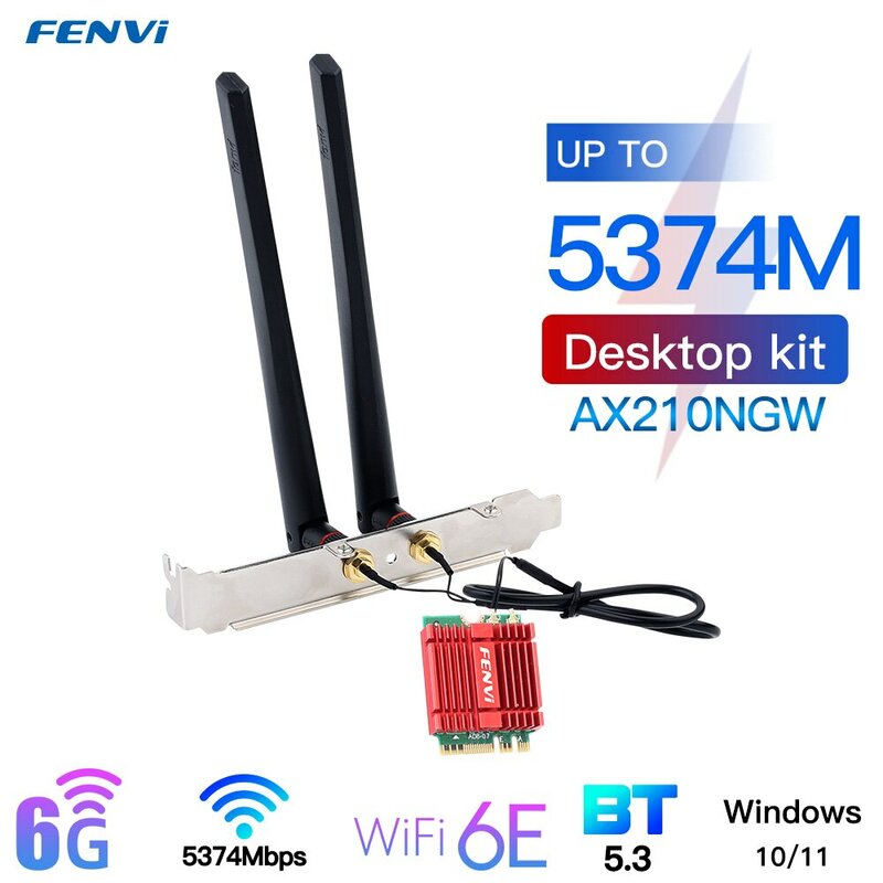 Fenvi wi-fi 6e ax210カードトライバンド2.4g/5ghz/6ghz Bluetooth 5.3 802.11ax m.2ワイヤレスwifiカードデスクトップキット10/11用