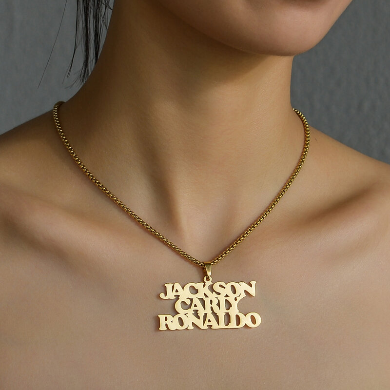 Индивидуальное ожерелье с подвеской с именем на заказ из нержавеющей стали, индивидуальное ювелирное изделие с несколькими именами, подарок на день рождения для мужчин и женщин