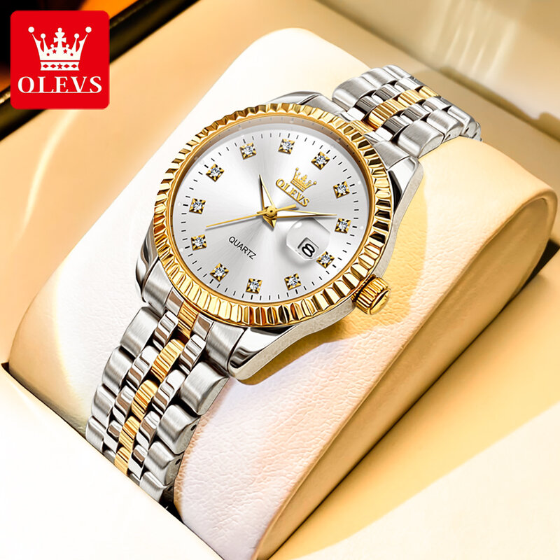 OLEVS Relógio de pulso feminino, relógio feminino luminoso impermeável, conjunto de jóias elegante, diamante luxuoso