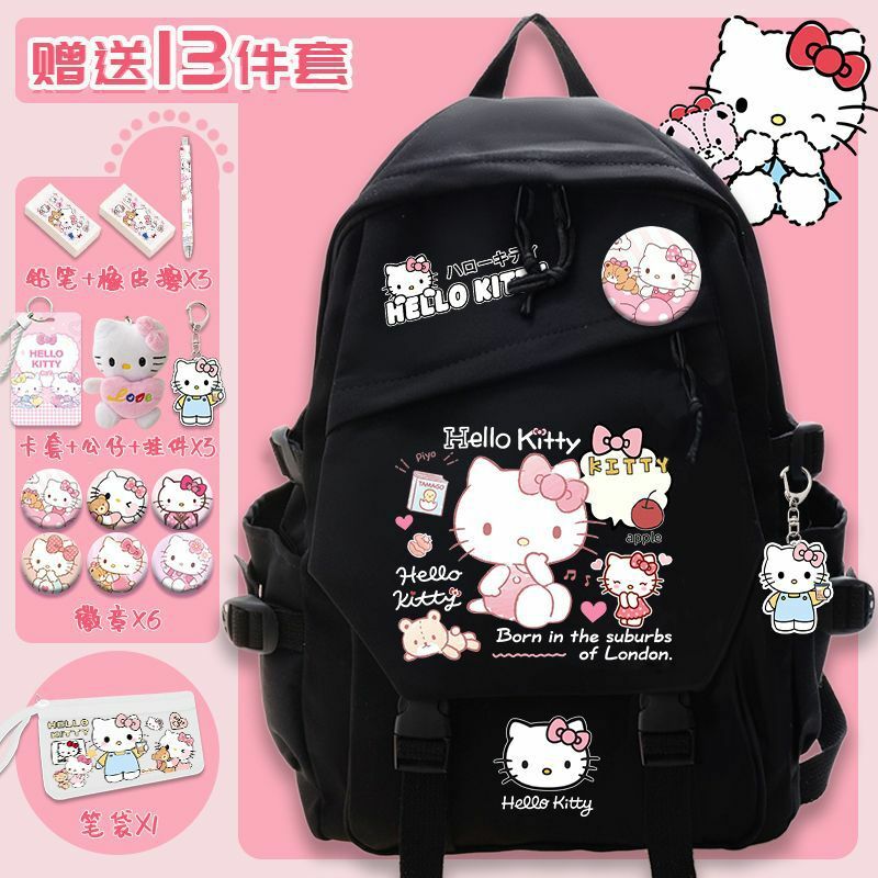Sanrio-mochila escolar de gran capacidad con dibujos animados para hombre y mujer, mochila para estudiantes, bonita, Hellokitty, nueva