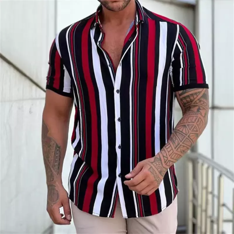 2023 Striped Color Shirt Office Fashion Casual Outdoor Designer Design Street Party Men's Button Down T-Shirt Short Sleeve Shirt
