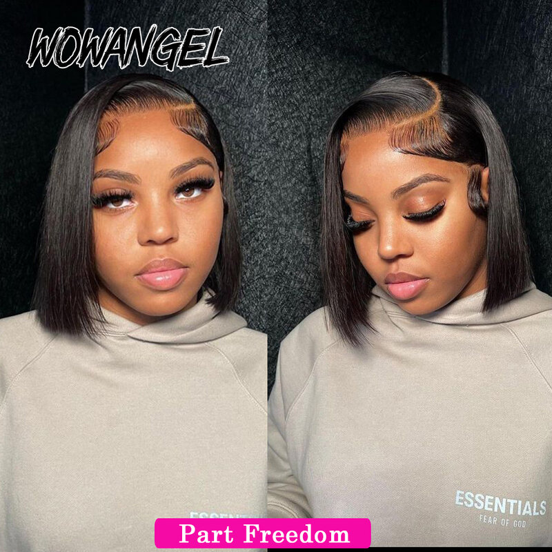 Wow Angel 13X4/13x6 HD Lace Full Frontal Short Bob Human Hair Wigs Straight Bob Wigs Bleached Knots Pre-Plucked Hair For Woman