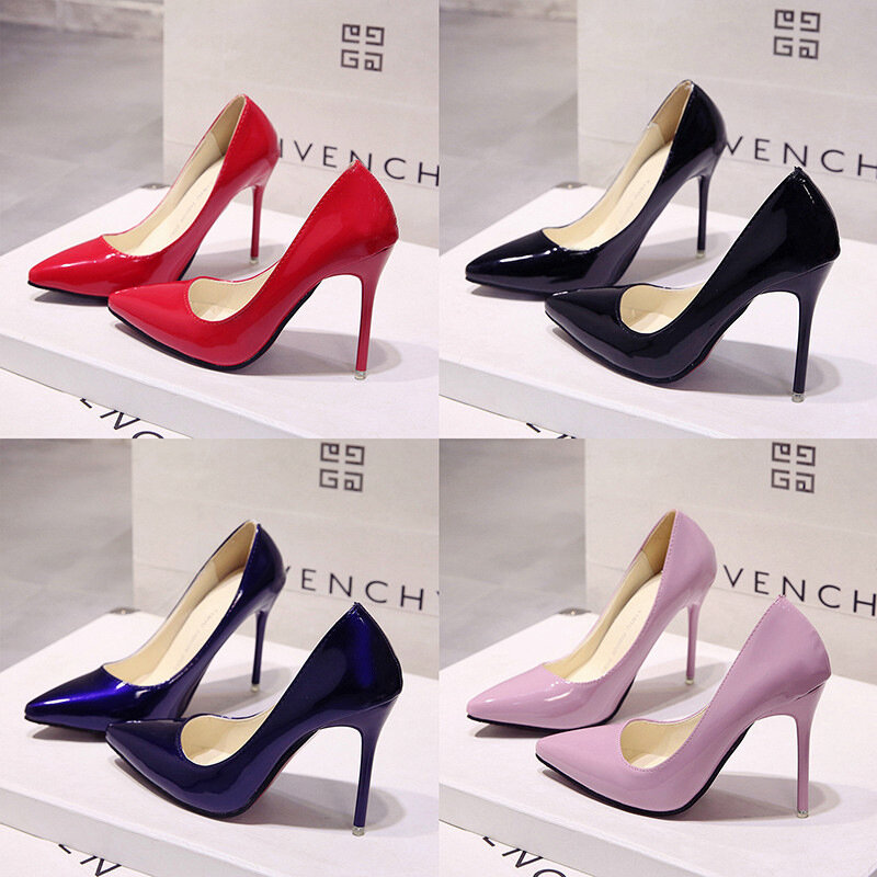 Nude Pumps for Women High Heel Shoes Female Fashion Patent Leather Sexy Pointed Toe Thin Heel Wedding Shoes 2023