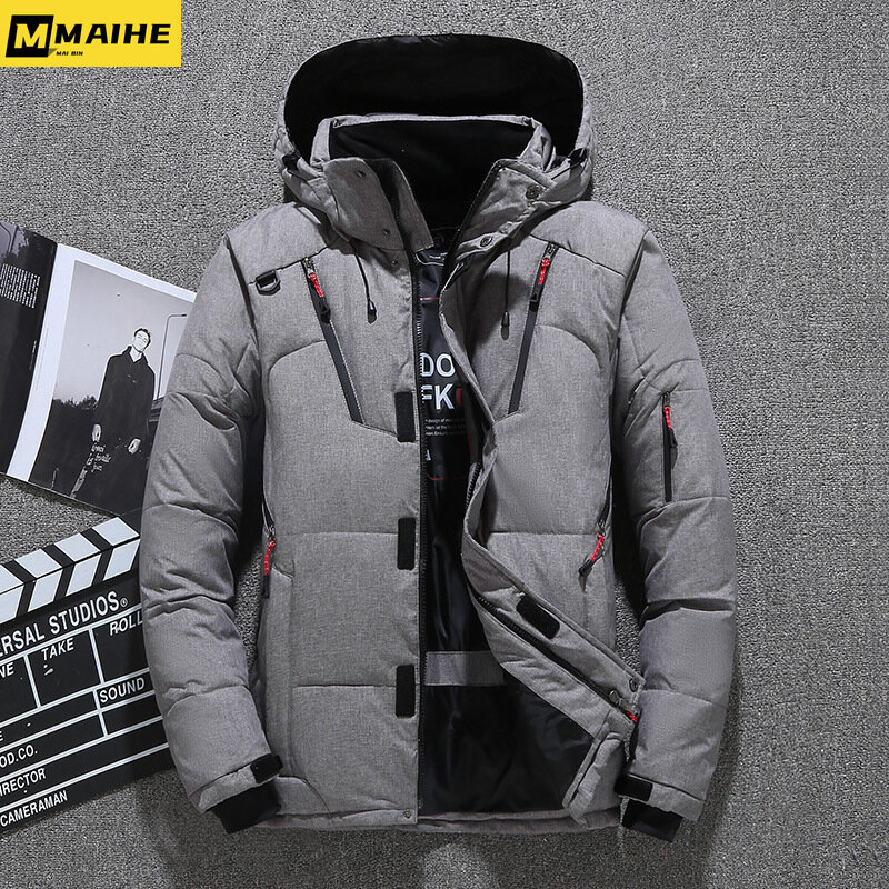 Mens White Duck Down Jacket Warm Hooded Thick Puffer Jacket Coat Male Casual High Quality Overcoat Thermal Winter Parka Men