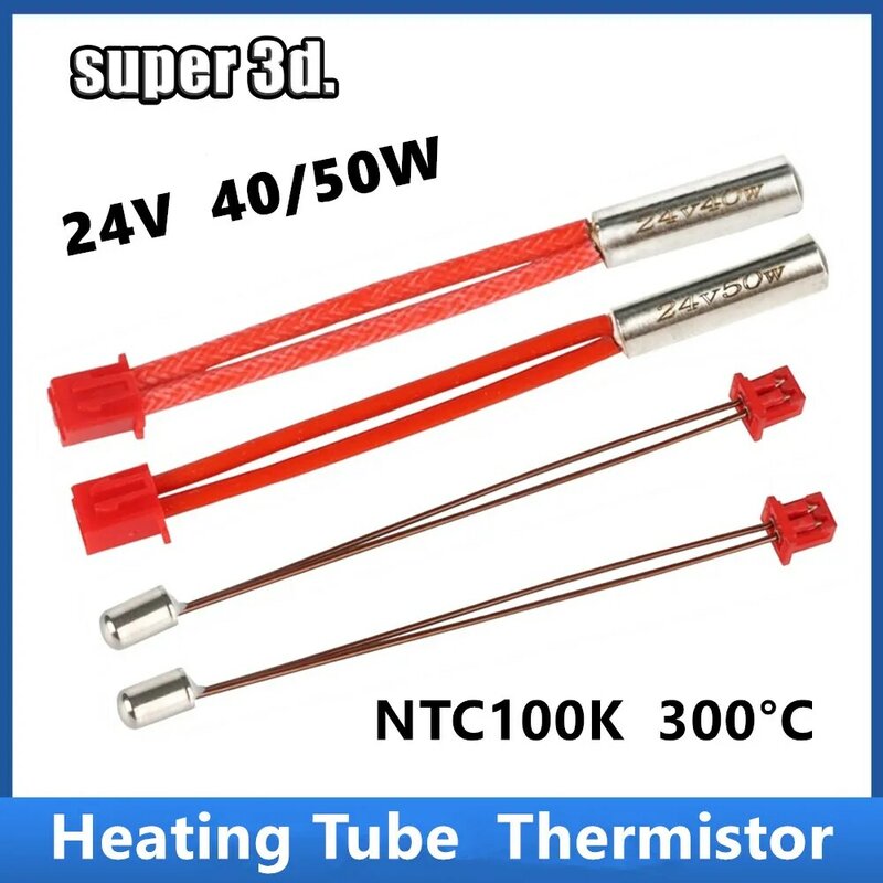 Calentador de cartucho de alta temperatura, tubo de calentamiento de termistor NTC100K para extrusora Sprite Ender 3 S1 Pro, impresora 3D, 40/50W, 24V, 300 °C