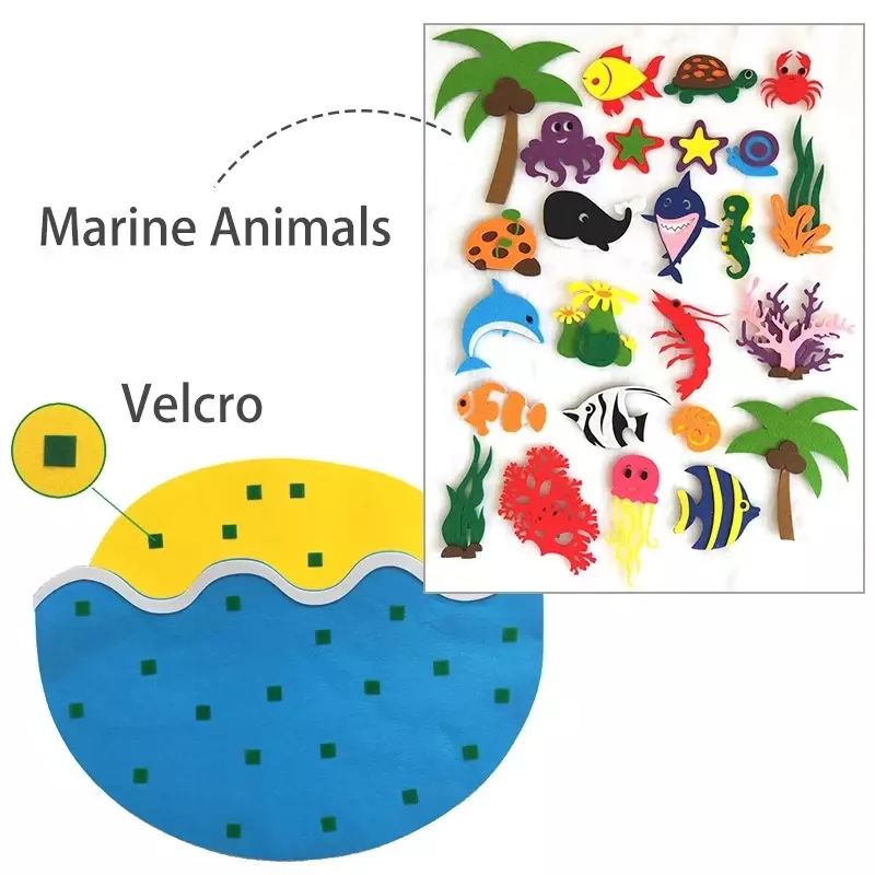 펠트 벽 스티커 동물 몬테소리 장난감 크리스마스 트리 바다 동물 아기 DIY 페이스트 수제 게임, 어린이용 교육 장난감