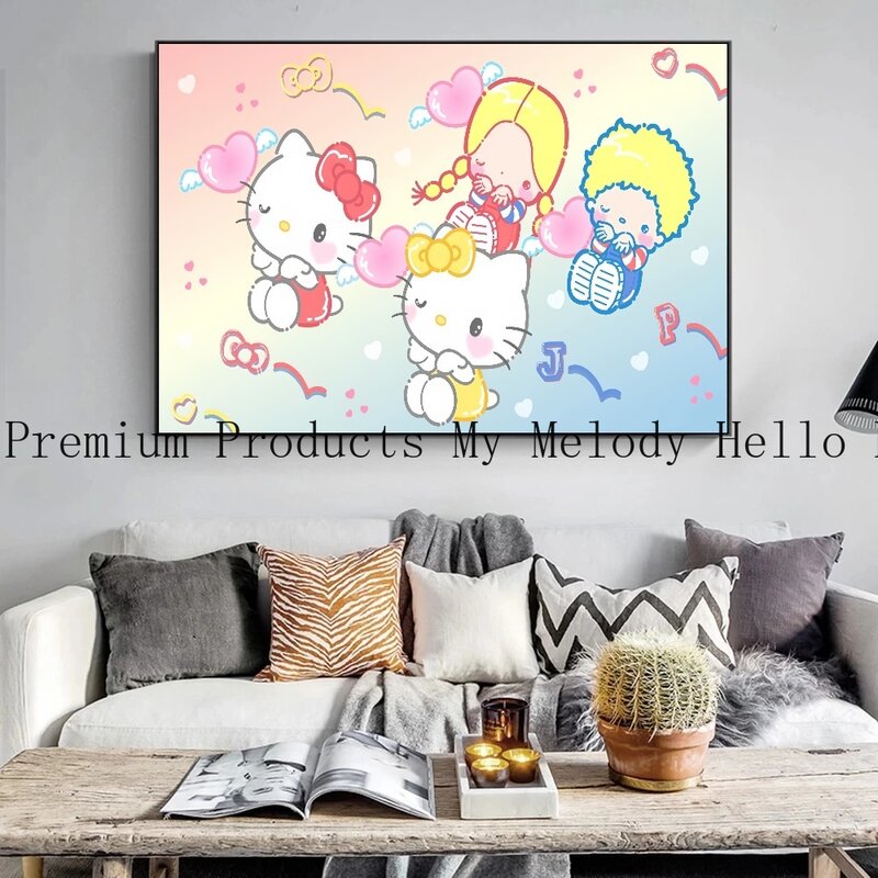 MINISO Sanrio Hello Kitty Kuromi ملصق ، لوحة زيتية أنيمي كرتونية ، ديكور فني لغرفة الأطفال ، هدية كاواي