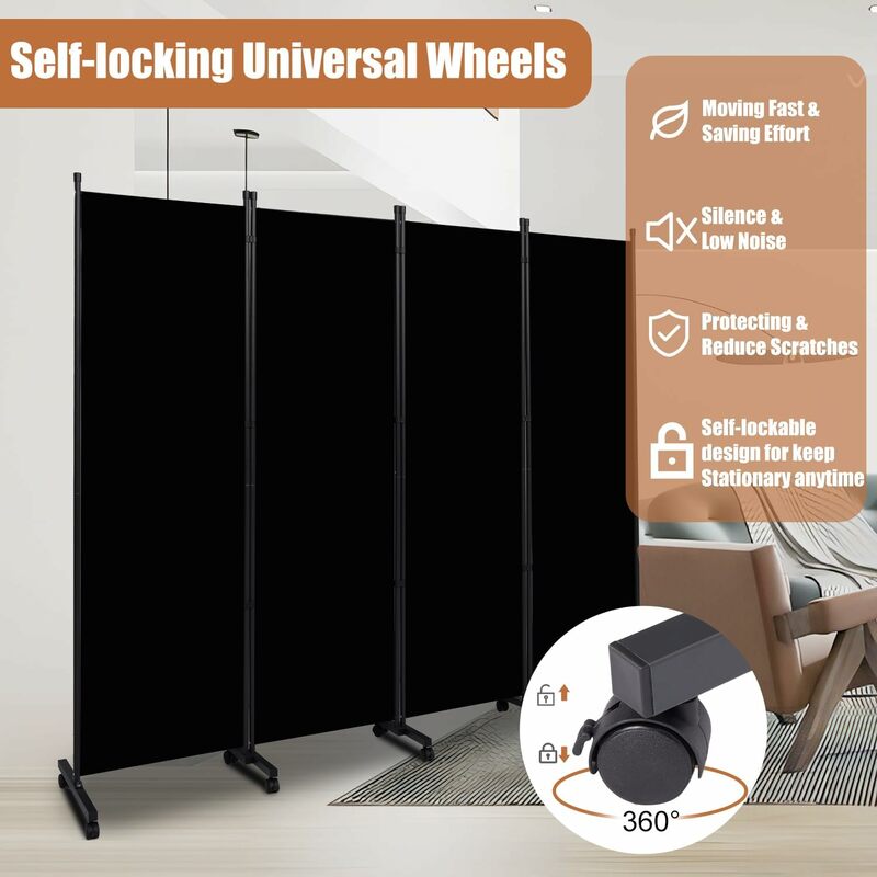 Room Divider Portable 88'' Partition Room Dividers and Folding Privacy Screens 4 Panel Wall Divider for Room Separation,
