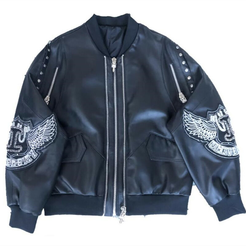 Genuine leather jacket Women's fashionable rivet loose short sheep leather jacket casual leather jacket