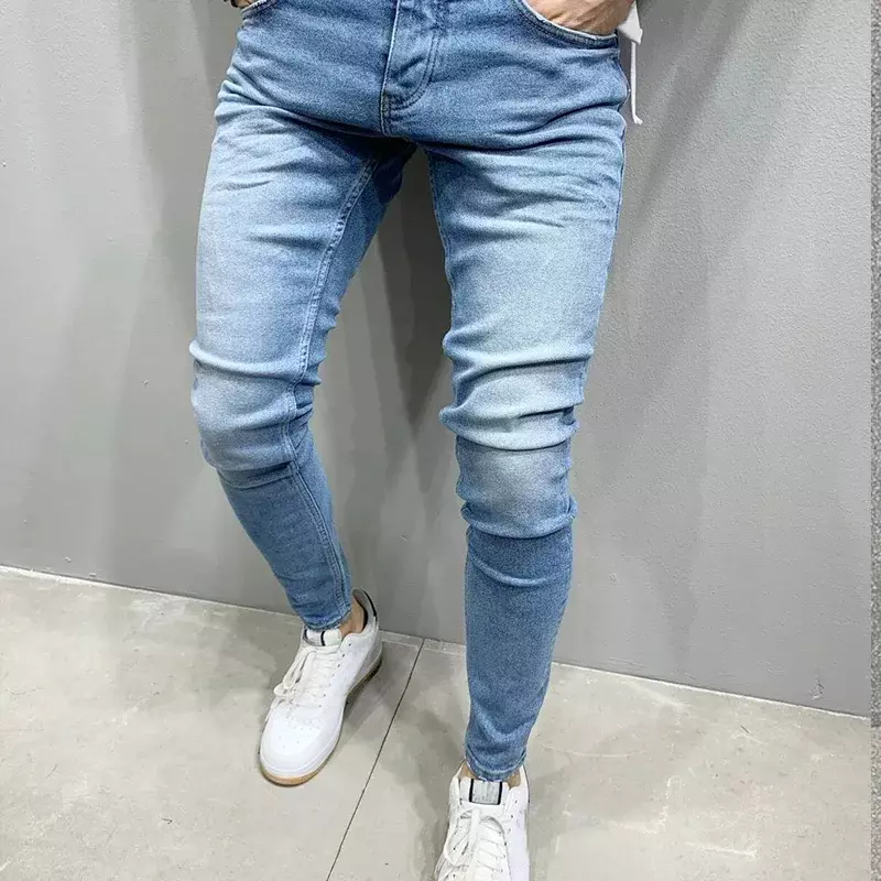 Autumn Winter Fashion Small Leg Jeans Man Harajuku Slim Fit Trousers All Match Vintage Casual PantsY2K PocketMale Clothes