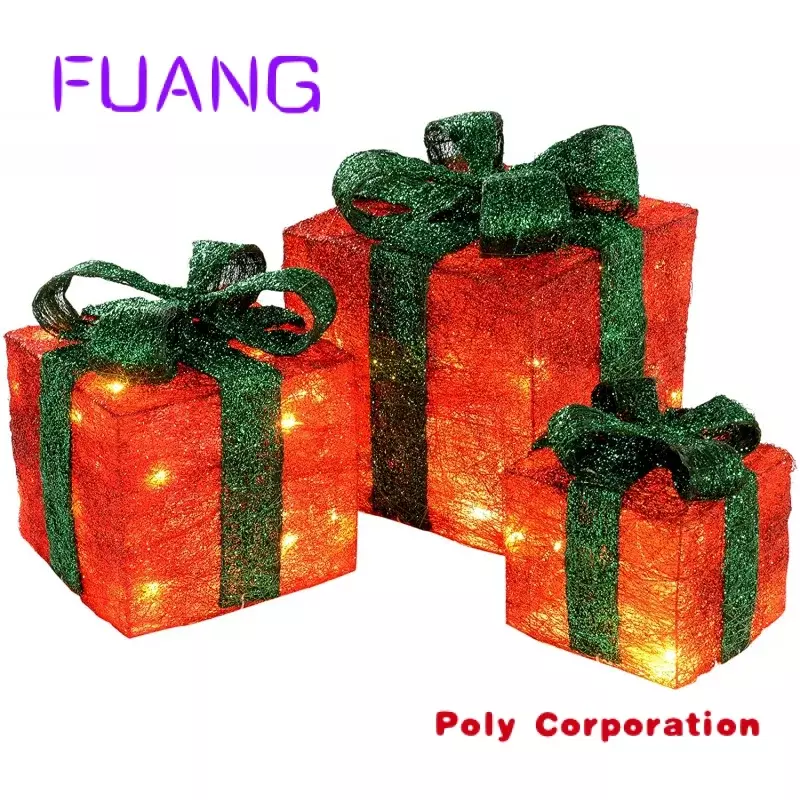 Custom Natal Gift Box Silhueta, Warm White LED Lights, Tinsel Decoração de Natal-Set Opacking Box, Pequeno, 35
